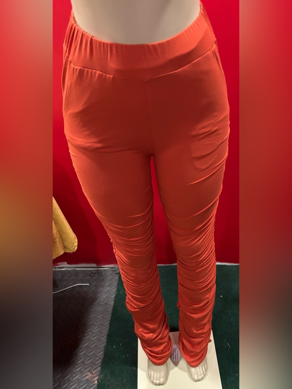High-Rise Ruched Orange /rust Stretch Pants